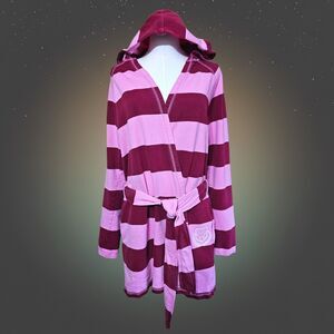 VS PINK Y2K Striped Hooded Robe XS/S Pink Just Woke Up Belted Campus Loungewear